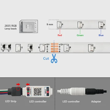 5M SMD 2835 LED Trak Bluetooth RGB Led Trak Svetlobe DC12V Ne Nepremočljiva Svetlobe LED diod Trak Fleksibilni z Bluetooth remote