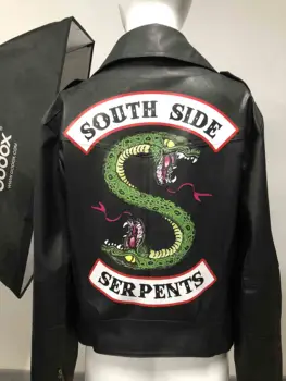 Ženske Riverdale Usnjene Jakne Pozimi Slim Motocikel Bomber Jakno Coats Južni Strani Serpents Natisnjeni Črno Vino, Rdeče