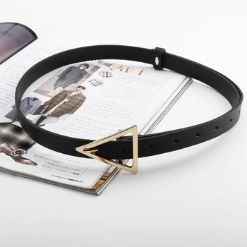 Luksuzni oblikovalec pasovi za ženske PU usnje dolgem, ozkem pasu dame pasu black ceinture femme zlati trikotnik pas 2020 cintos