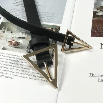 Luksuzni oblikovalec pasovi za ženske PU usnje dolgem, ozkem pasu dame pasu black ceinture femme zlati trikotnik pas 2020 cintos
