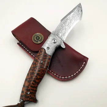 Cheetah Folding Nož VG10 Damask Rezilo Leseni Ročaj Prostem Kampiranje Boj proti Žep, Noži za Preživetje Lov Taktično EOS Orodja