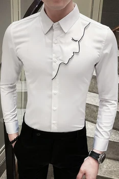 2020 Pomlad Novo Jopičem Rokavi Moški Korejski Moda Seksi Lepoto Dekle Slim Fit Mens Priložnostne Majice Dolg Rokav Nočni Klub Bluzo Homme