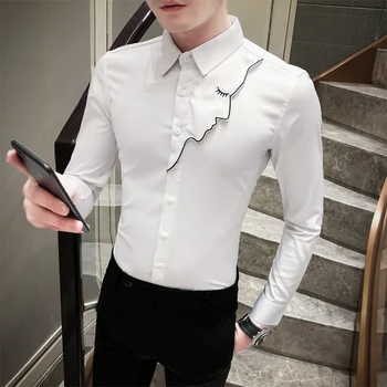 2020 Pomlad Novo Jopičem Rokavi Moški Korejski Moda Seksi Lepoto Dekle Slim Fit Mens Priložnostne Majice Dolg Rokav Nočni Klub Bluzo Homme