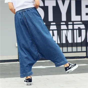 Vrečasta hlače Harajuku moda hip hop kavbojke elastični pas gumb strani denim Gleženj-dolžina hlače plus velikost Modrega Jeansa Joggers 5022