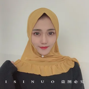 Moda za Ženske Enem Kosu Amira Instant Hidžab Z Lotus Ogrlicom Pripravljen Nositi Mehko Glavo Ovijte Muslimanskih Headscarf Potegnite na Pokrivala