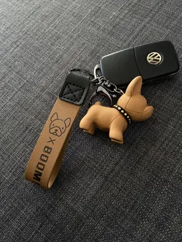 Moda Buldog Keychain PU Usnje Živali Pes Ključnih verige Imetnik Vrečko Čar Trinket Keyring Buldog Torba za Pribor Punk Stil Pero