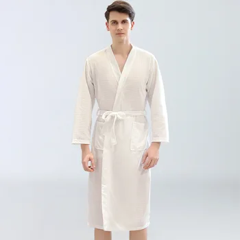 Udobno Moških Sleepwear Haljo Seksi Kopalni Plašč Za Pare Preproste Čipke Dolgo Hišna Obleke Ženske Trdna Kopel Nightgown Kimono Človek
