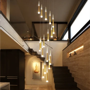 Vrtenje Stopnišče LED Lestenec Razsvetljavo Cone Cev Kuhinja Otok Visi Svetilka Moderne Kreativne Duplex Stavbe Dolgo Lestenci