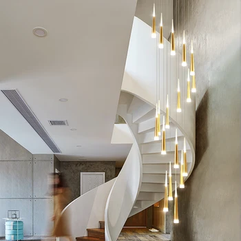 Vrtenje Stopnišče LED Lestenec Razsvetljavo Cone Cev Kuhinja Otok Visi Svetilka Moderne Kreativne Duplex Stavbe Dolgo Lestenci