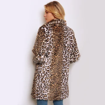 2021 Leopard Tiskanja Krzno Plašč Ženske Zimske Zgostitev Dolg Jarek Plašč Elegantno Žensko Specializiranimi Za Umetno Krzno Suknji Znižuj Ovratnik Kotlovec Suknjič