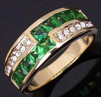 SuoHuan Velikost 8, Dopisnica 10 Obroči Za Ženske Zelena Zirconer Kamen Crystal Zlata, Ki Je Napolnjena Ženski Prst Zavzetosti Poročni Prstan Nakit Darilo