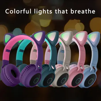 Luštna Mačka Bluetooth 5.0 Slušalke Brezžične Hi-fi Stereo Glasbe Bas Slušalke Lučka LED Mobilnih Telefonov Dekle Hči Slušalke Za PC