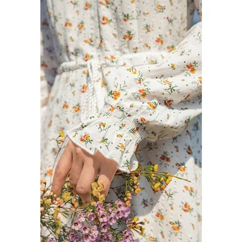 INMAN 2021 Pomlad Nov Prihod Podeželju Umetnosti Seersucker Cvetlični Proti-Vrat Dolg Rokav Tassel Vitka Vrvico ženska Obleka