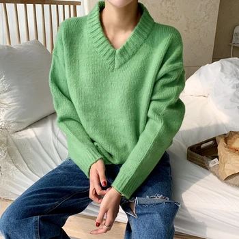 Proti-vrat pleteni puloverji ženski novo jeseni in pozimi obrabe zunaj Koreja sproščeno joker obnavljanje starih načinov postane oddaljena upp
