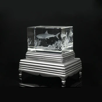 Feng shui 3D Znotraj Beli morski Pes Kristalno Steklo Blok Kocka Okraski Figurice Doma Poroka Stranka Dekor Darila, Spominki