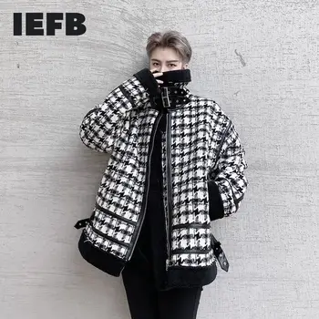IEFB 2020 novo črno belo mrežo toplo jakno za moške je svoboden stojalo ovratnikom debel zadrgo bombaž plašč velik obseg zimski plašč 9Y4456