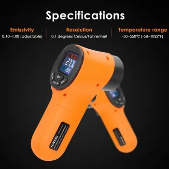 HW550 Temperatura-50~550°C Ročni Infrardeči Termometer brezkontaktno LCD Kuhinja Digitalni Termometer Senzor 2020