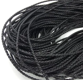 Brezplačna dostava 20m black pletenic PU usnje Beading Kabel 3 mm dia. Beading Žice Handcraft Pripomoček za zapestnico & ogrlica