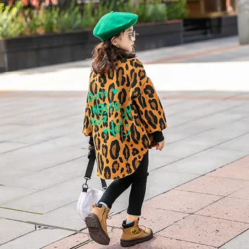 8 10 letih Dekleta Oversize Leopard Tiskanja Vrhovi Jeseni, Pozimi Zgostitev Majica otroška Oblačila