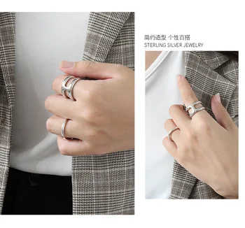 JShine korejski, Japonski Slog H-Oblikovan 925 Sterling Silver Obroči za Ženske Široko Odprta Prst Prstan Poročni Prstani Fine Nakit