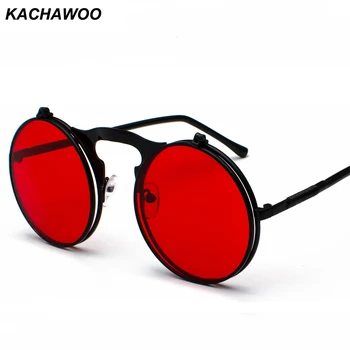 Kachawoo krog flip up sončna očala retro moški kovinski okvir rdeče rumene leče, pribor unisex sončna očala za ženske 2018