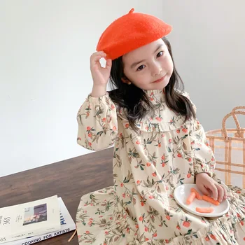 Otrok 2020 Jeseni Girls Moda Bombaž Cvetlični Dolgo Sleeved Princesa Obleko Baby Toddler Čipke Pastorala Flower Obleke