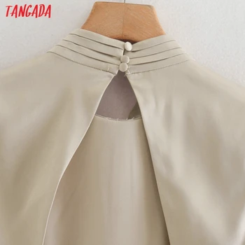 Tangada 2020 Jesenska moda za ženske trdna satenasto obleko z dolgimi rokavi urad ženske midi obleko nazaj zadrgo XN26