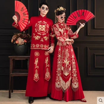 Vezenje Zmaj Phoenix Kitajske Tradicionalne Nekaj Poročno Obleko Cheongsam Elegantno Nevesta Letnik Qipao Obleko китайская одежда