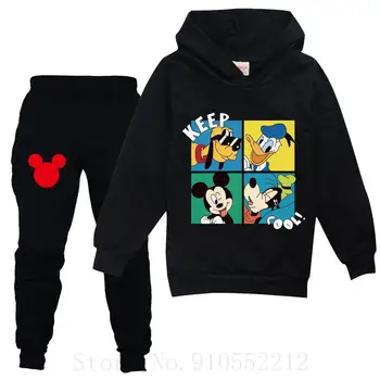 Disney Dolg Rokav Otroci Oblačila Mickey Mouse Hoodies Hlače 2pcs Določa Otroci, Oblačila, Fantje Dekleta Kopalke Cotton Tee Vrhovi