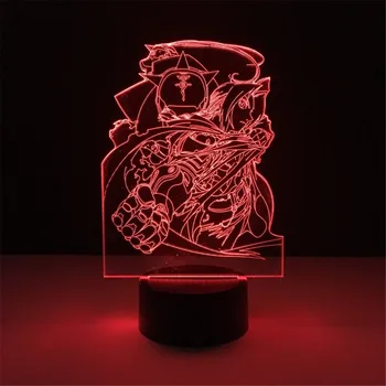 Fullmetal Alkimist, Edward Elric Alphonse Elric Anime Lučka Dekor 3D Noč Svetlobe Led Lučka Tabela Svetlobe Lamparas Barva Spreminja,