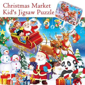 Besegad 100 Kosov Santa Claus Jigsaw Uganke Izobraževalne Igrače, z Železom Primeru za Otroke, Otroci Božič Božič, Rojstni dan Darila