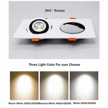 360 Kota Vrtljiv LED Vgradni Downlight, Kvadratni 10W 14W 20W 24W LED Stropna svetilka Zatemniti COB Spot Svetlobe za luči v Ozadju