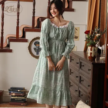 Ženske Bombaž Dolg Rokav Nightdress Pomlad Tanke Lepo Princeso Svoboden Plus Velikost Sleepwear Dolgo Korejski Retro Palace Sleepshirts