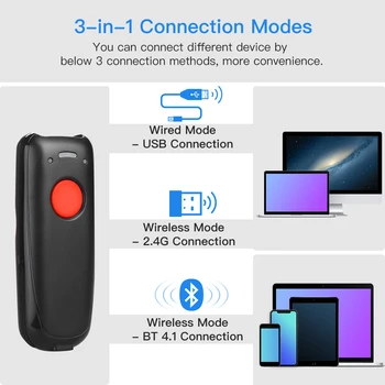 Eyoyo EY-004A Prenosni Mini Žično&2.4 G Brezžična tehnologija Bluetooth za branje črtne kode, 3-v-1 1D 2D QR CCD črtno Kodo Scan Reader