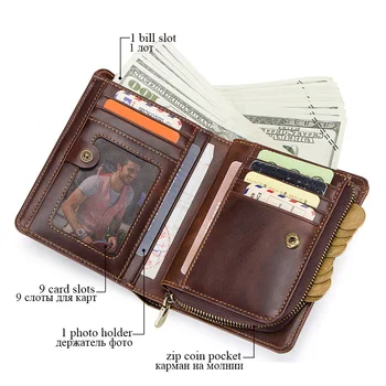 Pridružen nori konj usnjene denarnice moških anti theft letnik kratek walet z kovanca pocket moški portfel človeka torbici mens denarnice