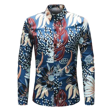 Nov Prihod Jeseni Moških Priložnostne Srajce Moda 3D tiskanje majice z dolgimi rokavi Moški oblačila Cvetlični majice velikosti M-4XL