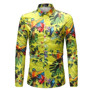 Nov Prihod Jeseni Moških Priložnostne Srajce Moda 3D tiskanje majice z dolgimi rokavi Moški oblačila Cvetlični majice velikosti M-4XL