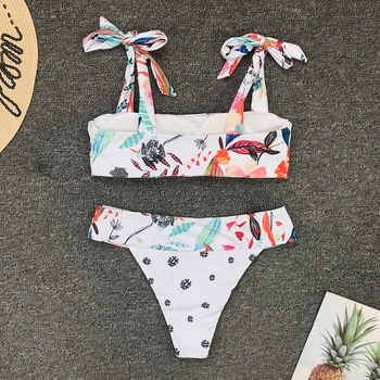 2020 Seksi Tiskanja Ženske Bikini Bandeau Push Up Kopalke Strappy Bikini Komplet Brazilski Kopalne Obleke Poletje Plaža Obrabe, Plavanje Obleko
