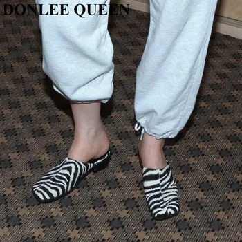 Zebra Vzorec Gorski Čevlji Ženske Sredi Pete Kvadratni Toe Copate Zunanji Strani Zaprite Toe Flip Flops 2021 Novo Pomlad Zapatillas Mujer