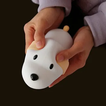 Risanka Pes LED Nočna Lučka na Dotik Lučka Zatemniti Časovnik USB Polnilne Silikonski Kuža Spalnica Lučka za Otroke, Otroci Baby Darilo