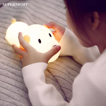 Risanka Pes LED Nočna Lučka na Dotik Lučka Zatemniti Časovnik USB Polnilne Silikonski Kuža Spalnica Lučka za Otroke, Otroci Baby Darilo