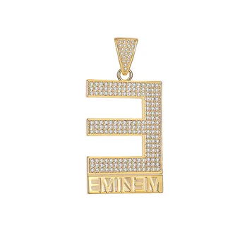 Mikro Tlakovane Kubičnih Cirkonij Ledeni Iz Bling Zlato Barvo Znanih Hip Hop Rapper Eminem Črko E Ogrlico, Obesek za Moške Nakit