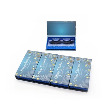 Dekle Božično Darilo Morje Modro Temo Božič Mink-Kraž Primeru Z Pladenj Debele Mink Trepalnice 25 MM po Meri Mink Trepalnic Embalaža