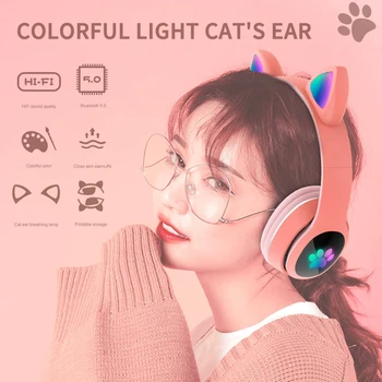 LED Mačje Uho Slušalke Bluetooth 5.0 šumov Otroci dekle Slušalke Podpira TF Kartice FM Radio Z Mic Brezžične Slušalke