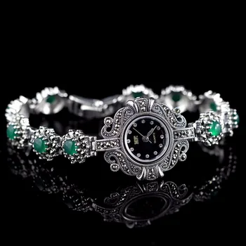 Omejena Izdaja Klasičnih S925 Srebrno Čisto Srebro Watch Green Jade Zapestnico Watch Tajska Proces Nosorogovo Bangle Dresswatch