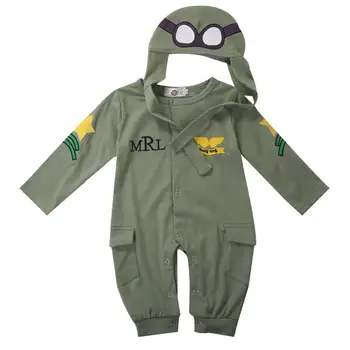 Newborn Baby Toddler Fant, Otroci, Oblačila, igralne obleke+Klobuk Skp Jumpsuit Obleke Zelene Pilota Plašč 2Pcs Obleke