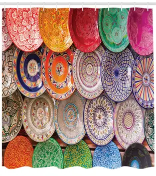 Maroški Tuš Zavesa Tradicionalnih Obrtniški Pisane Plošče Strel na Trgu v Marakešu Kopalnica Zavese Dekor Set