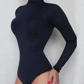 Dolg Rokav Turtleneck Slim Bodysuits 2020 Nova Ženska Znanja Bodysuits Trdna Playsuits Ženska Oblačila Seksi & Klub Slim Jumstits