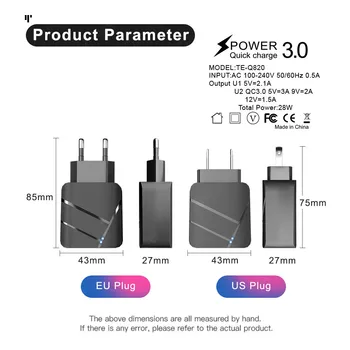 QC 3.0 USB Polnilnik Hitro Polnjenje Telefonski Adapter Za Xiaomi iPhone 11pro max Mobilni Telefoni Dodatki 2U EU/ZDA Polnilnike