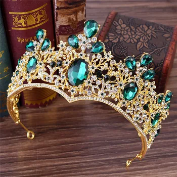 Vintage Baročno Zlato Votlih Poročne Tiara Kristalno Kraljica Krono Poročni Dodatki za Lase glavo Pageant Lase Okraski Headdress